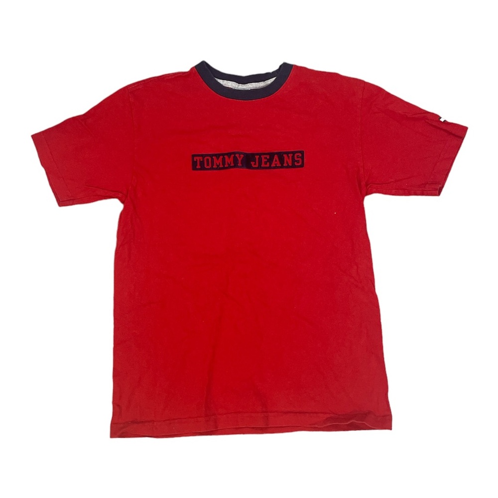 Tommy Hilfiger Velvet Logo T-Shirt Red Navy Size Large